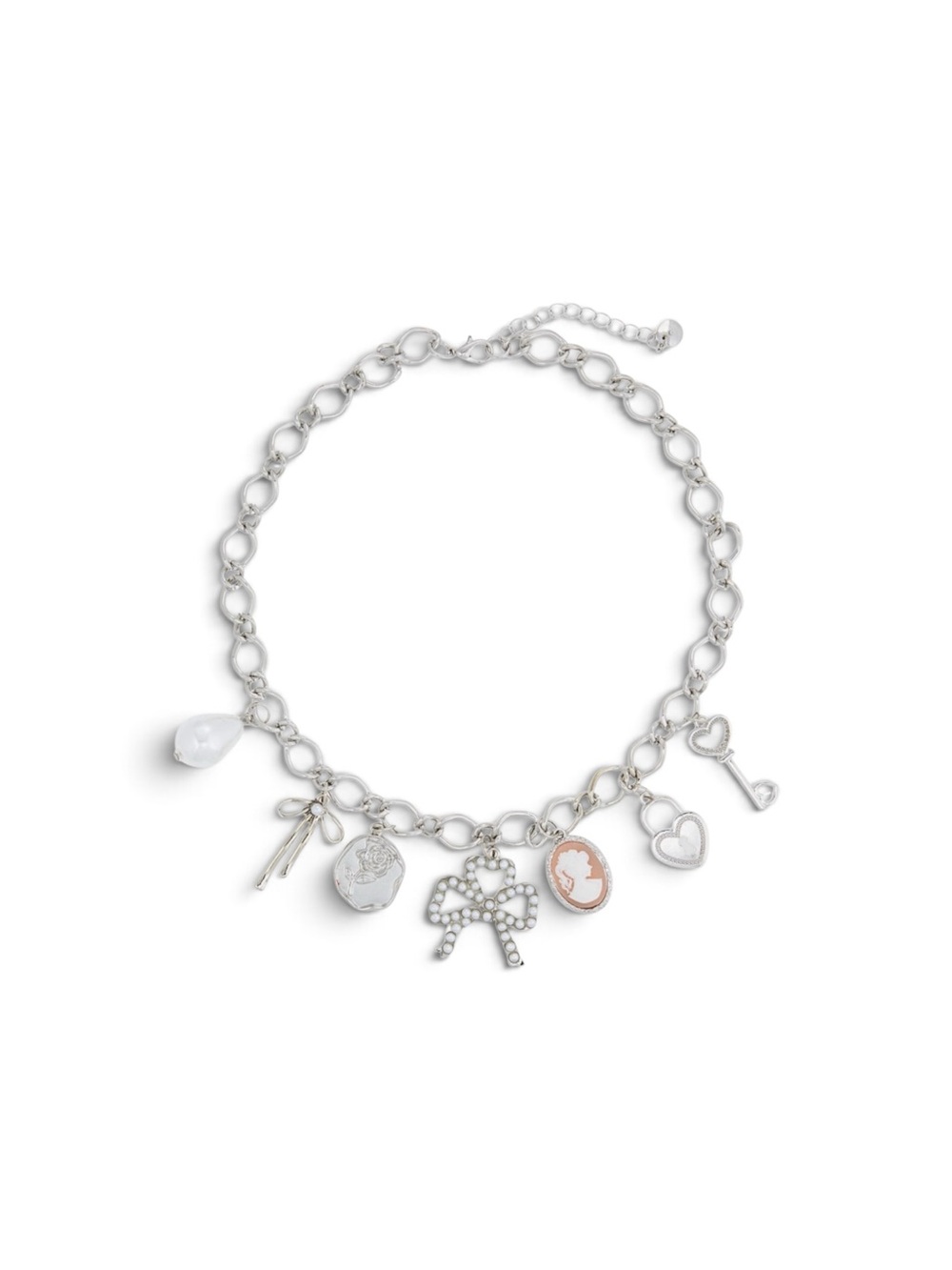BP. by Nordstrom Silver-Tone Charm Necklace Bow Heart Cameo NWT - Picture 3 of 6